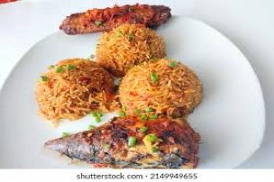 jollof with fried salmon 